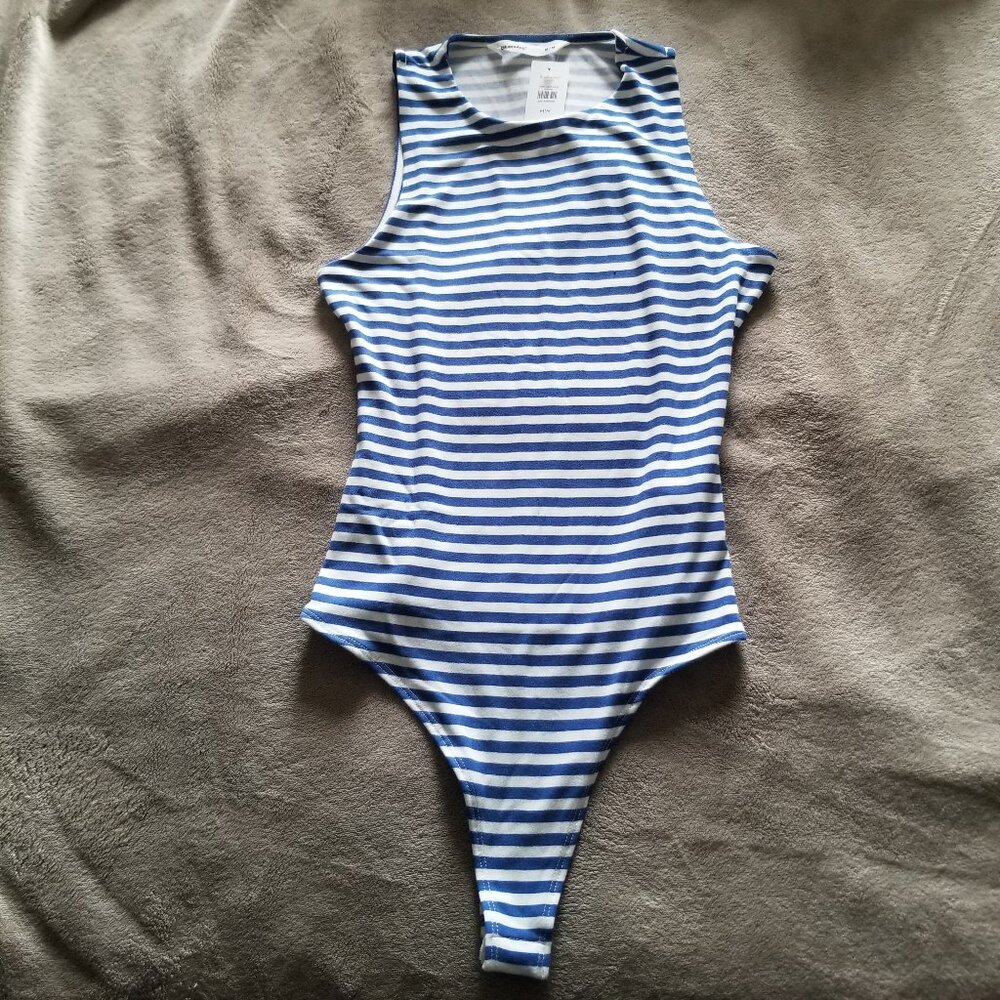 Blue and White Striped Bodysuit